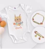BK Kids Kişiye Özel İsimli Beyaz Bebek Body Zıbın Kız Bebek Künyesi ve İğnesi Hediye Seti-14