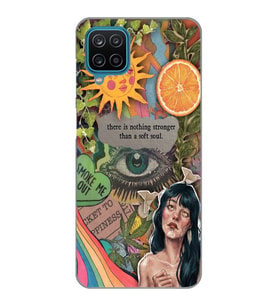 Samsung Galaxy A12/M12 Uyumlu Vintage Kolaj Desenli Şeffaf Telefon Kılıfı