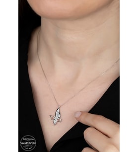 Swarovski Zirconia Kadın Kelebek 16 Taşlı Gümüş Kolye