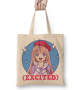 Cute Excited Anime Girl Funny Excited Face Bez Çanta Uzun Saplı