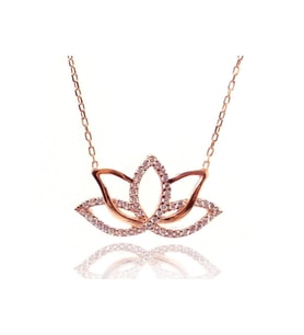 Gümüş Kolye - 925 Ayar Gümüş Roze Zirkon Taşlı Lotus Kolye Gklroslotus