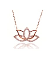 Gümüş Kolye - 925 Ayar Gümüş Roze Zirkon Taşlı Lotus Kolye Gklroslotus