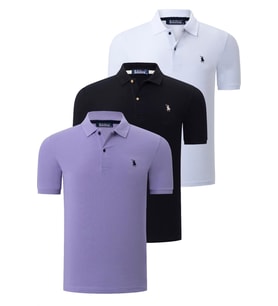 ÜÇLÜ SET T8561 DEWBERRY ERKEK T-SHIRT-SİYAH-BEYAZ-LİLA (Karışık)