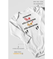 Dedemin İlk Göz Ağrısıyım Baskılı Bebek Zıbını – Çıtçıtlı Body  %100 Pamuk Uzun Kol (Beyaz)