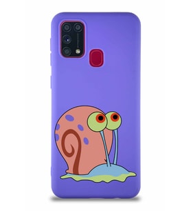 Samsung Galaxy M31 Soft Premier Kapak Salyangoz Gary Tasarımlı Silikon Kılıf - Mor (Şeffaf)