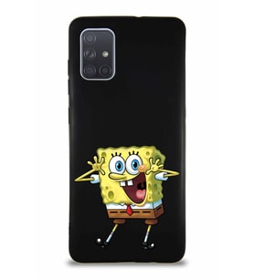 Samsung Galaxy A71 Soft Premier Kapak Sünger Bob Tasarımlı Silikon Kılıf - Siyah (Şeffaf)