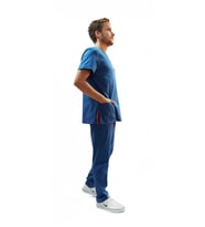 Emel Tekstil Doktor Terikoton Likralı Erkek Açık Lacivert Cerrahi Yaka Takım 4802