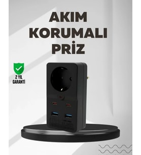 Tip Akım Koruma Prizi 10a 2500w Usb Type C Destekli