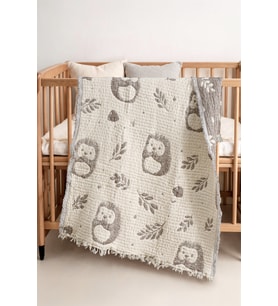 %100 Pamuk Müslin Bebek Örtüsü - Kirpi Desen - Kahve - 80x110 cm