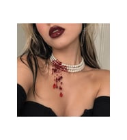 Cadılar Bayramı Kolyesi Halloween İnci Choker Tasma Kolye Bordo Kırmızı Boncuklu Sarkan Gotik Takı