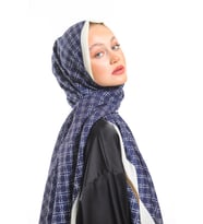 Geometrik Desen Pavia Seri Şal Eşarp Askısı ile Birlikte 75x200 cm Lacivert Krem