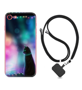 Apple iPhone 5 6 7 8 Plus Se XR Kılıf Boyun Askılı Silikon Window Cat 1787