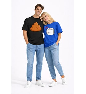 Sevgili Kombini Eğlenceli Baskılı Çift Tişört Oversize Unisex Partner Tişört 2’li Set (Lacivert)