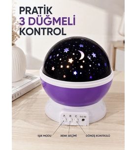 Dönen Yıldızlı Gece Lambası Renkli Gökyüzü Projeksiyon Işığı
