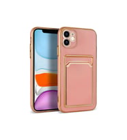 Apple iPhone 12 Uyumlu Kılıf Zore Bark Kartlıklı Kapak (Rose Gold Altın)