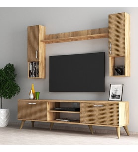 Mega 180 lik Kapaklı Raflı Tv Ünitesi Çam Hazeran Kapaklı - TVU0204 (Sarı)