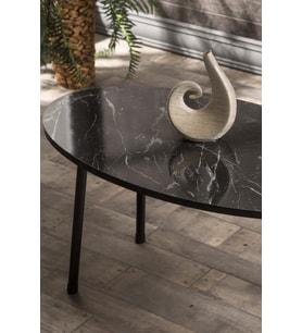 Orta Sehpa Metal Ayak Elips Siyah Mermer Desen