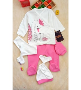 Mulvxbby Bby02 Kuğu Desenli 5'Li Kız Bebek Hastane Çıkış Seti (Mulvix)