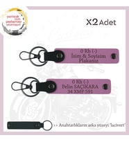 Yol Tutkunlarına, İsim Plaka ve 0 Rh (-) Kan Grubu Kişiselleştirilmiş Deri x2 Anahtarlık, Pembe-Laci (Çok Renkli)