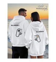 Player 1 Player 2 Sevgili Kombini Hoodie – Unisex Oversize Kapüşonlu Sweatshirt 2’li Set (Beyaz)