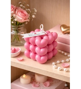 Kalp Küpü Mum - Mumelia Candles Doğal Soya, El Yapımı, Dekoratif - Pembe