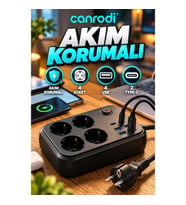 Akım Korumalı Çoklu Priz – 4 Soket, 4 USB ve 2 Type-C Şarj Girişli