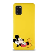 Samsung Galaxy A31 Soft Premier Kapak Mickey Mouse-F Tasarımlı Silikon Kılıf - Sarı (Şeffaf)