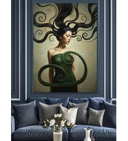 Sprial Saçlı Soyut Kadın Dekoratif Kanvas - Mdf Ahşap Tablo