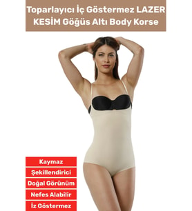 Özel Üretim İz İç Göstermez Kaymaz Sıkılaştırıcı Şekillendirici LAZER KESİM Gögüs Altı Body Korse (Bej)