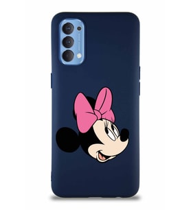 Oppo Reno 4 Soft Premier Kapak Minnie Mouse-A Tasarımlı Silikon Kılıf - Lacivert (Şeffaf)