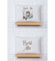 Pia Baby Premium %100 Pamuk İkili İsim Yazılı Erkek Bebek Yastık Kılıfı – 35x45 cm Organik Baskı 5024-13 (Ekru)
