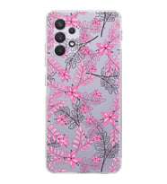 Samsung Galaxy A33  Kamera Korumalı  Kapak Floral Pembe Tasarımlı  Şeffaf Kılıf