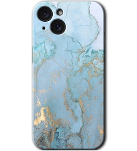 İphone 15 Kılıf HD Desen Baskılı Kılıf - Mavi Gold Mermer