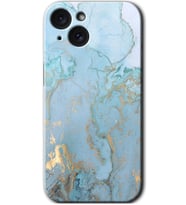 İphone 15 Kılıf HD Desen Baskılı Kılıf - Mavi Gold Mermer
