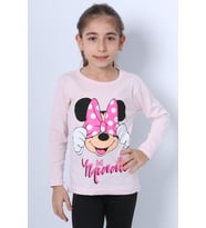 KIZ ÇOCUK UZUN KOLLU TSHİRT 4 MEVSİM BASKILI BİSİKLET YAKA C43 (Pembe)