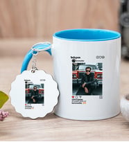 Kişiye Özel İnstagram Tasarım Fotoğraflı Mavi Kupa Bardak ve Anahtarlık