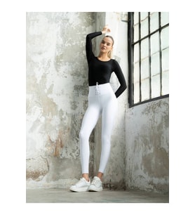 Beyaz Beli Bağcıklı Toparlayıcı Spor Tayt