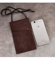 Kahverengi Nubuk Hakiki Deri Telefon Kılıfı Çanta Pasaport Çanta El Yapımı