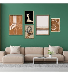 5'li Ahşap Lamine Çerçeveli Mdf Tablo Seti Kadın ve Modern Art (Ahşap)