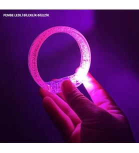 Pembe Led Işıklı Baskı Yapılabilen Pilli Bileklik Bilezik 1,5 cm Genişlik