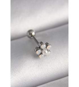 316L Çelik Gümüş Renk Zirkon Taşlı Çiçek Model Tragus Piercing 5886 - EEEEEE4510-3044