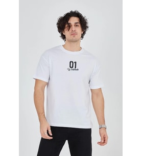 Erkek Baskılı T-Shirt Kısa Kol Bisiklet Yaka Regular Fit Rahat Kalıp Günlük Tişört - Beyaz