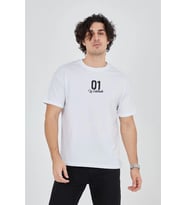 Erkek Baskılı T-Shirt Kısa Kol Bisiklet Yaka Regular Fit Rahat Kalıp Günlük Tişört - Beyaz