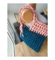 Asimetrik Yazlık File Çanta Omuz - Kol Handmade (Petrol)