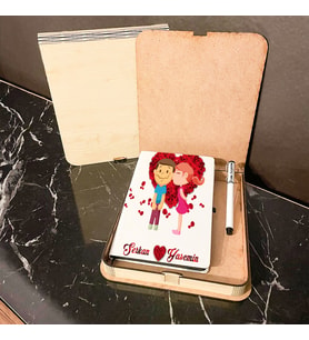 Sevgiliye En Güzel Hediye Ahşap Kutulu Defter Kalem Set 012