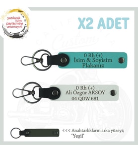 Hız Aşıkları İçin, İsim Plaka ve 0 Rh (+) Kan Grubu Yazılı Özel x2 Anahtarlık, K Turkuaz-Beyaz-Ysl (Çok Renkli)