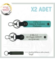 Hız Aşıkları İçin, İsim Plaka ve 0 Rh (+) Kan Grubu Yazılı Özel x2 Anahtarlık, K Turkuaz-Beyaz-Ysl (Çok Renkli)