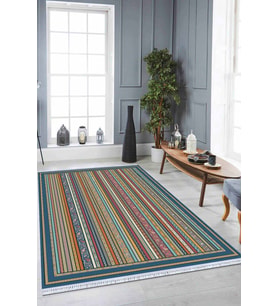 Çok Renkli Yöresel Dokuma Pamuk Taban Kaymaz Kilim KLM138