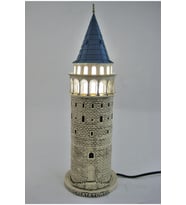 Bej Renkli Galata Kulesi Biblo ve Lamba 41cm, Şık Dekorasyon Parçası