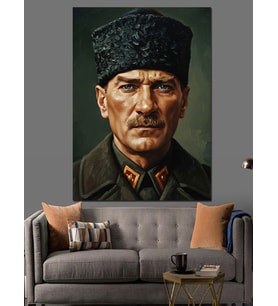 Siyah Beyaz Mustafa Kemal Atatürk Dekoratif Kanvas - Mdf Ahşap Tablo